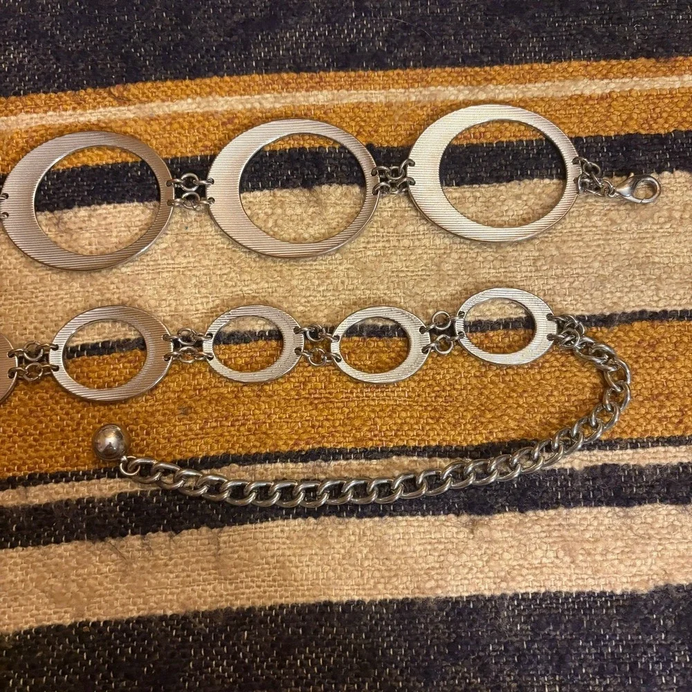 Y2K Chain Belt Silver Hammered Graduated Circle Boho Festival Steampunk Grunge